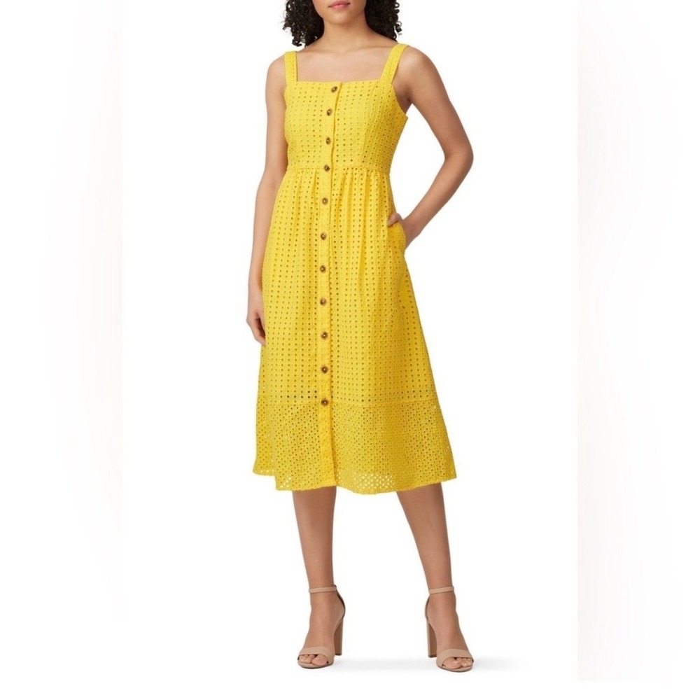 J. Crew Coletta Eyelet Cotton Broderie Midi Dress Yellow Button Plus Size 22